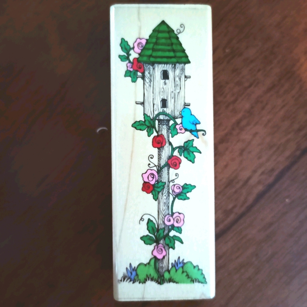 🌷3/15🌷 Large vintage Birdhouse and flower rubber stamp